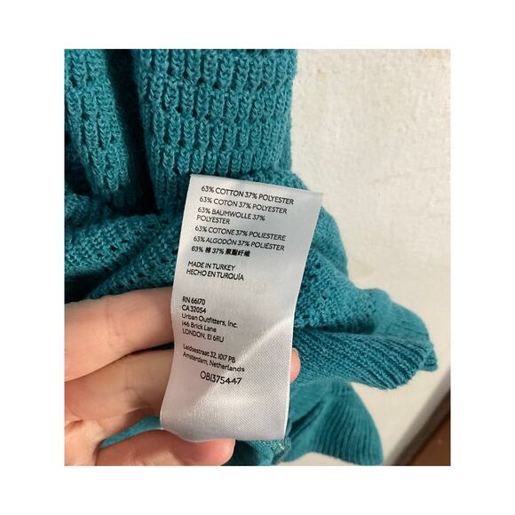 Anthropologie Ruffled Pointelle Knit Mini Dress Square Neck Blue Medium - Picture 9 of 9